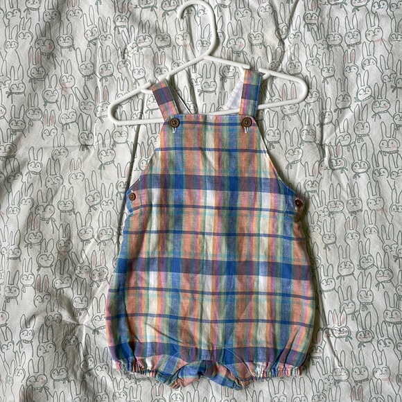 NWOT Janie and Jack Baby Plaid Linen Overall - Picture 1 of 5
